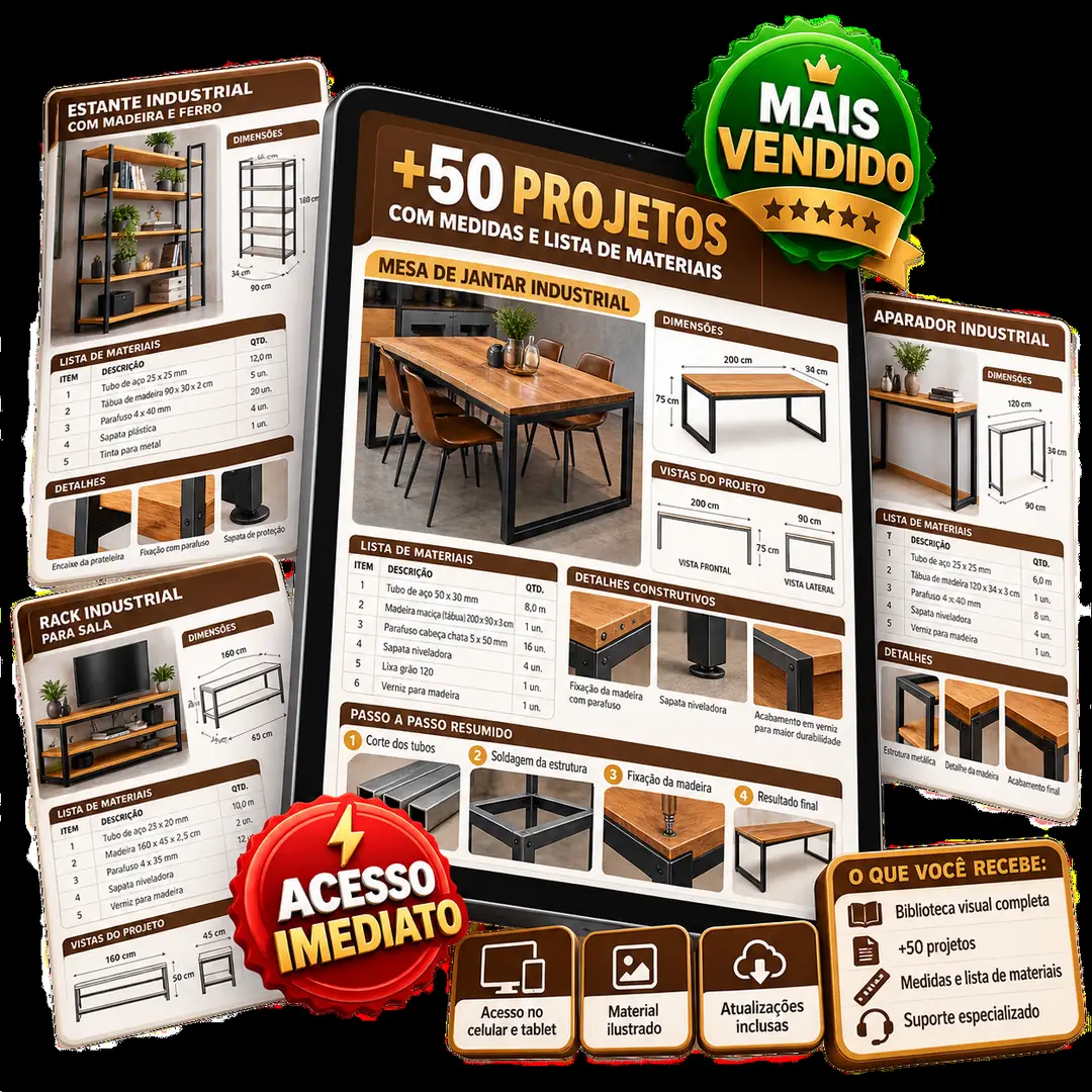 Plano Completo — +50 Projetos de Móveis em Ferro e Madeira com Medidas para Fabricação